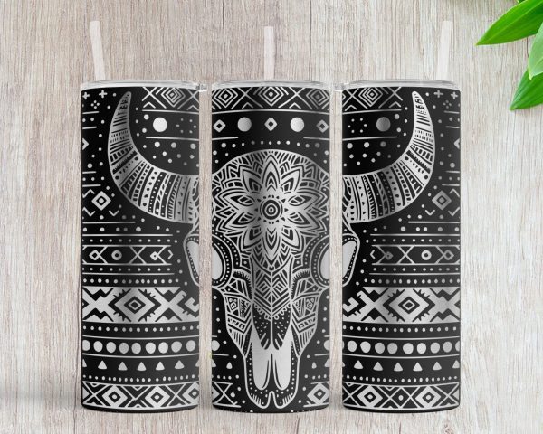 Tribal Bull Skull Design 20oz Skinny Tumbler Laser Engraved SVG Design