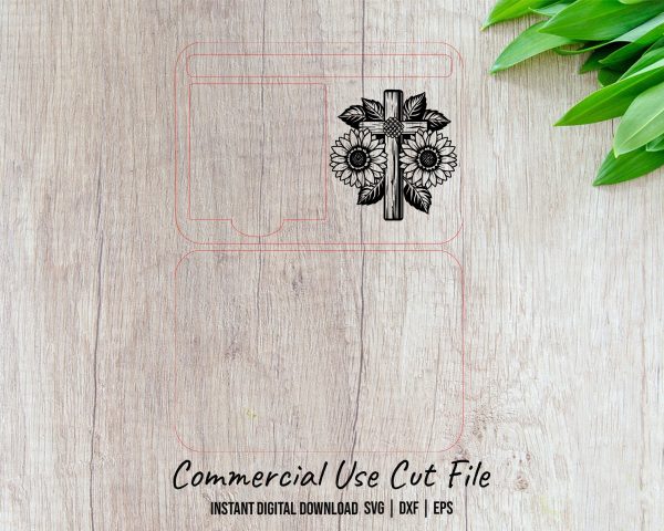 Sunflower Cross Design for Sticky Notepad Holder Laser SVG File - Image 2