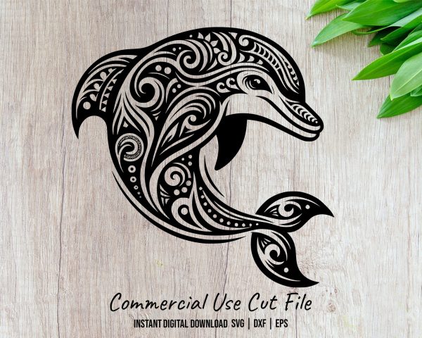 Ornate Tribal Dolphin Laser SVG Design Element