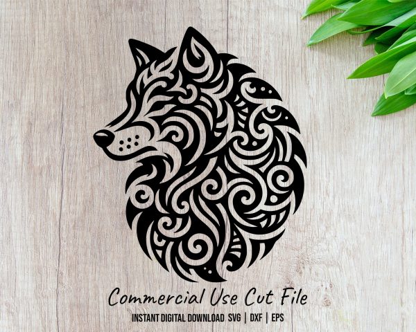 Elegant Wolf Head Silhouette Laser SVG Design Element