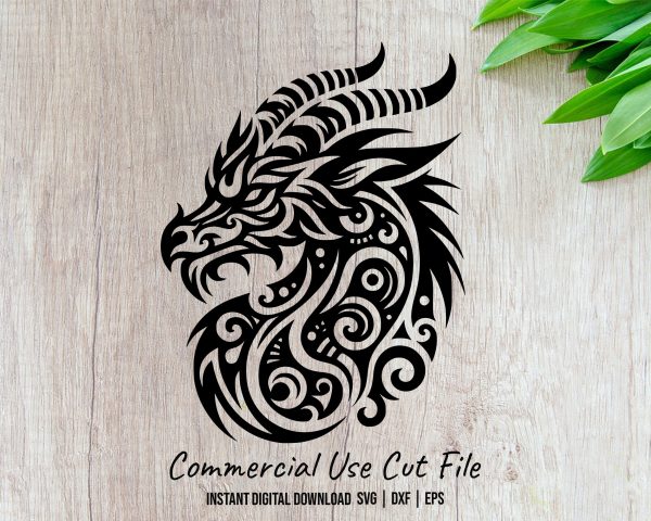 Majestic Dragon Illustration Laser SVG Design Element