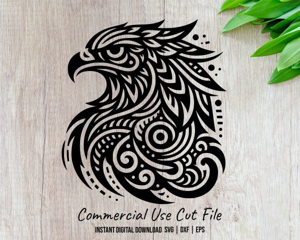 Detailed Eagle Head Tribal Pattern Laser SVG Design Element