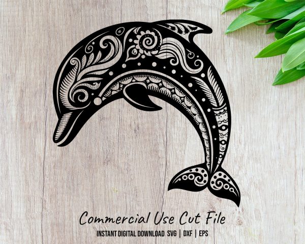 Ornate Dolphin Silhouette Laser SVG Design