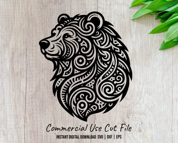 Majestic Bear Head Detailed Laser SVG Design Element