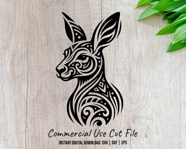 Kangaroo Head Tribal Pattern Laser SVG Design Element