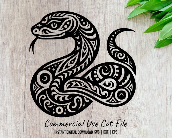 Detailed Tribal Snake Pattern Laser SVG Design Element