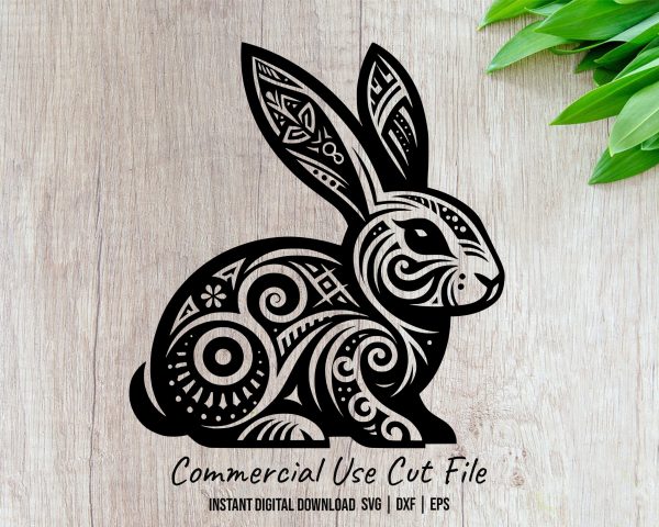 Ornate Rabbit Shape Laser SVG Design Element