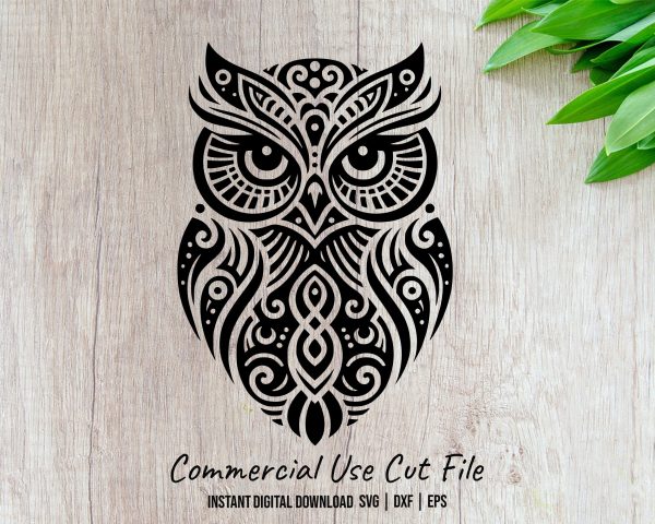 Elegant Owl Pattern Laser SVG Design Element