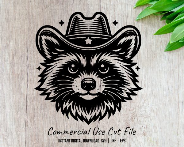 Raccoon Cowboy Hat Digital Art Laser SVG Design Element