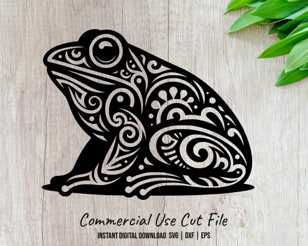 Tribal Frog Silhouette Pattern Laser SVG Design Element