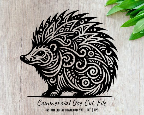 Decorative Hedgehog Art Laser SVG Design Element