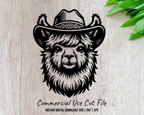 Cowboy Hat Alpaca Portrait Laser SVG Design Element