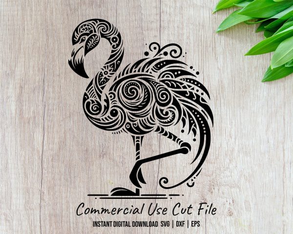 Ornate Flamingo Art Laser SVG Design Element