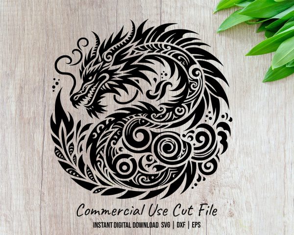 Powerful Circular Dragon Pattern Laser SVG Design Element