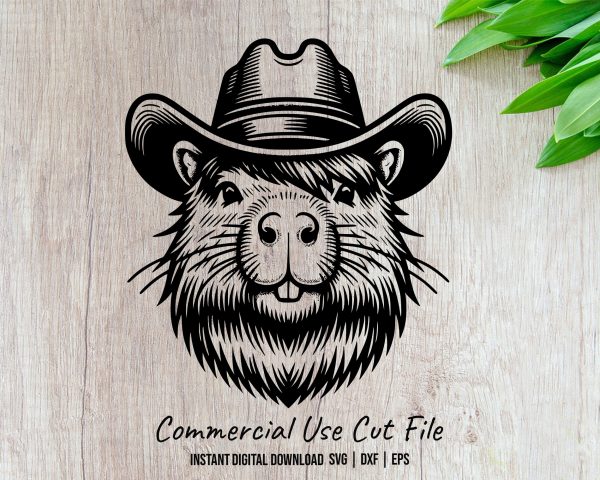 Adorable Cowboy Beaver Laser SVG Design Element