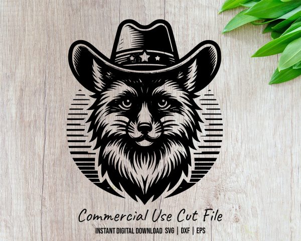 Detailed Cowboy Hat Dog Portrait Laser SVG Design Element