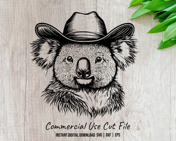 Realistic Koala Bear with Hat Laser SVG Design Element