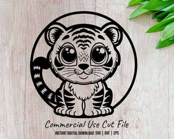 Adorable Kawaii Baby Tiger with Big Eyes SVG Design Element