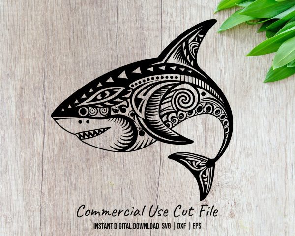 Detailed Tribal Shark Pattern Laser SVG Design