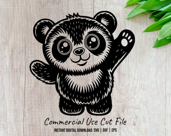 Adorable Waving Panda Bear Character SVG Design Element