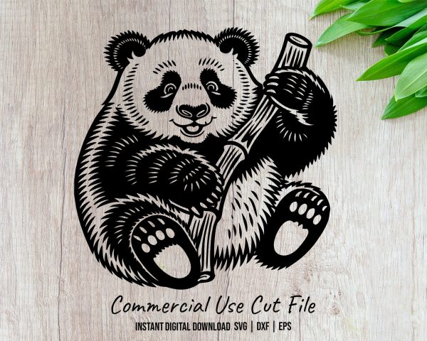 Cute Panda Bear Holding Bamboo SVG Design Element