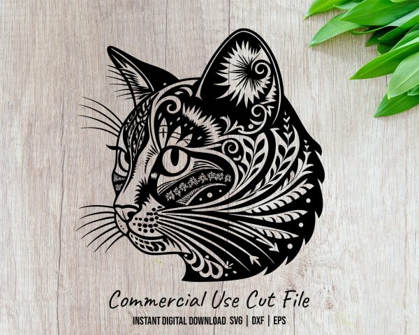 Intricate Cat Silhouette Artistic Laser SVG Design