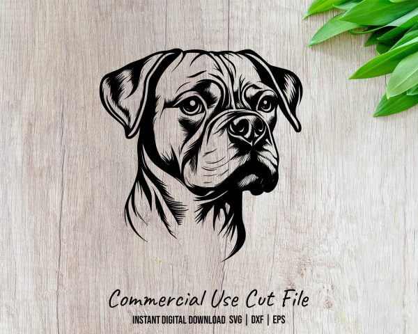 Realistic Boxer Dog Head with Detailed Lines SVG Design Element