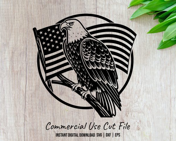 Bald Eagle With Flag SVG Design For Laser & Cutting Machines