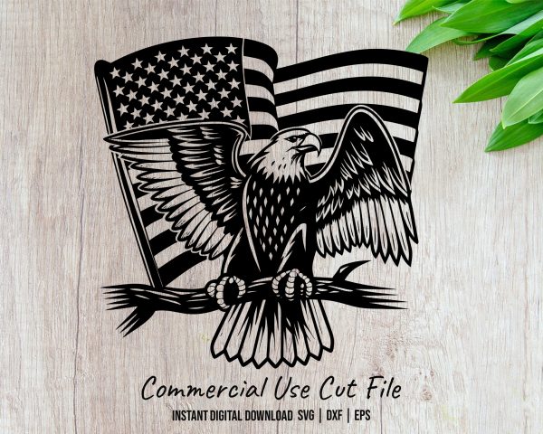 Majestic Eagle With American Flag SVG Design For Laser & Cutting Machines