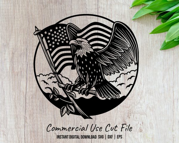 Patriotic Eagle With American Flag SVG Design For Laser & Cutting Machines