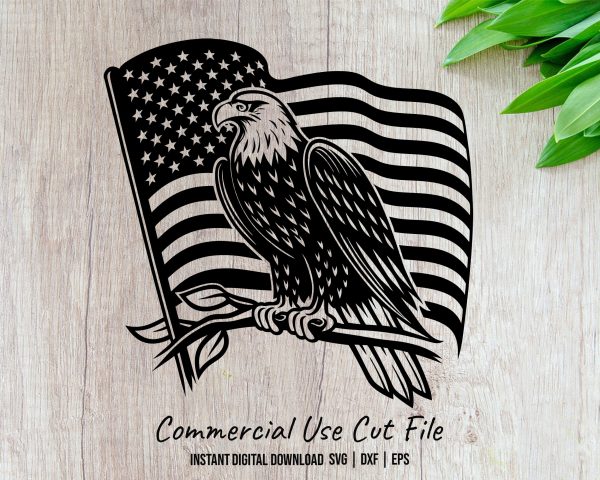 American Eagle with Flag SVG Design For Laser & Cutting Machines