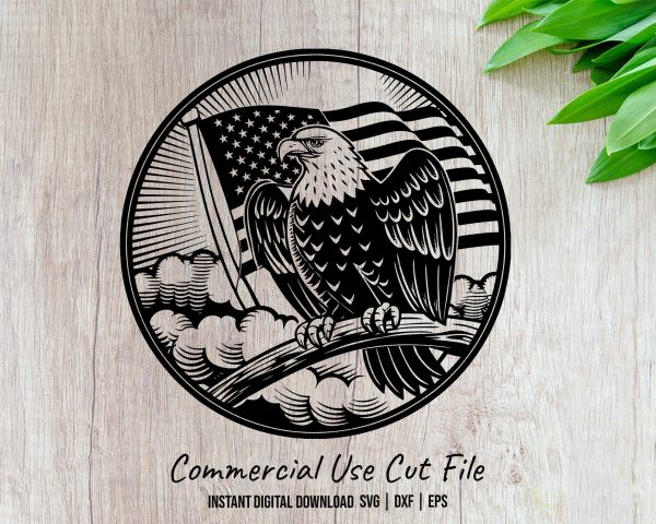 Majestic Eagle and American Flag SVG Design For Laser & Cutting Machines