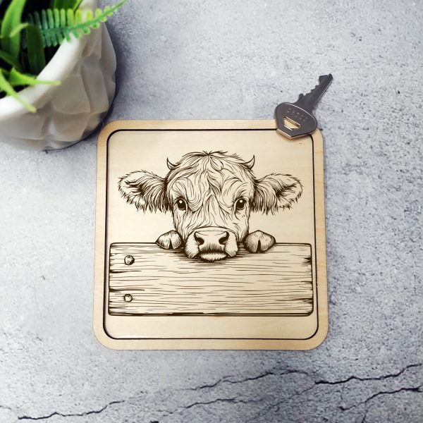 Adorable Highland Cow with Wooden Sign Laser SVG Design Element - Image 2