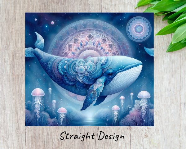 Mystical Whale with Detailed Mandala 20oz Skinny Tumbler Sublimation Wrap PNG - Image 3