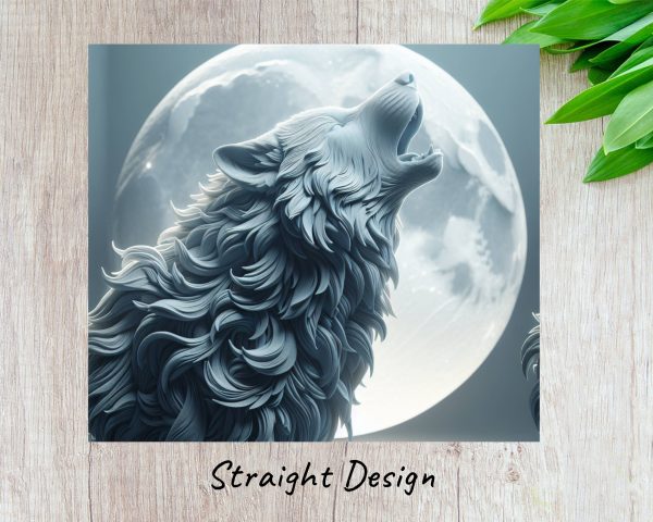 Majestic Wolf Howling at the Moon Art 20oz Skinny Tumbler Wrap Sublimation PNG - Image 3