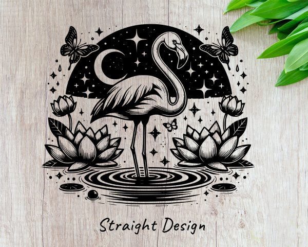 Flamingo and Lotus Night Scene 20oz Skinny Tumbler Laser SVG Design - Image 2