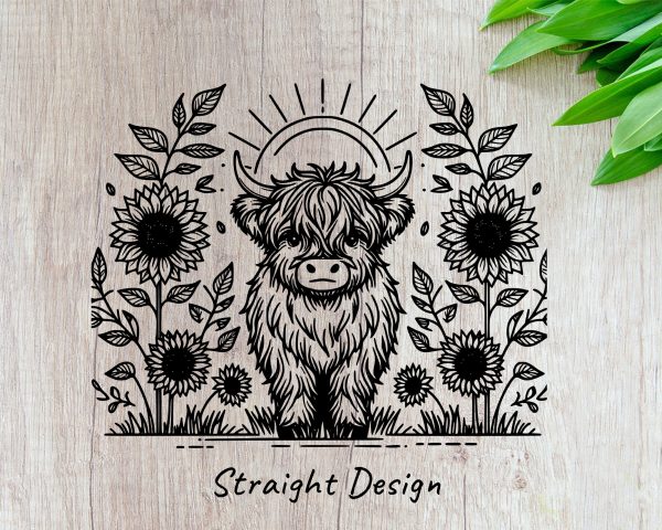 Highland Cow with Sunflowers 20oz Skinny Tumbler Laser SVG Design - Image 2