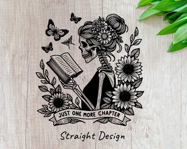 Skeleton Reading Book Floral 20oz Skinny Tumbler Laser SVG Design - Image 2