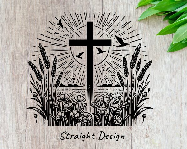 Cross with Wheat and Flowers 20oz Skinny Tumbler Laser Engraving Design SVG - Image 2