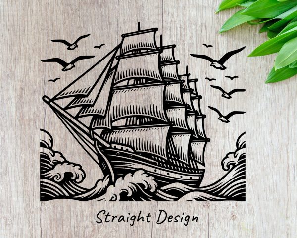 Vintage Sailing Ship With Waves 20oz Skinny Tumbler Laser Engraving Design SVG - Image 2