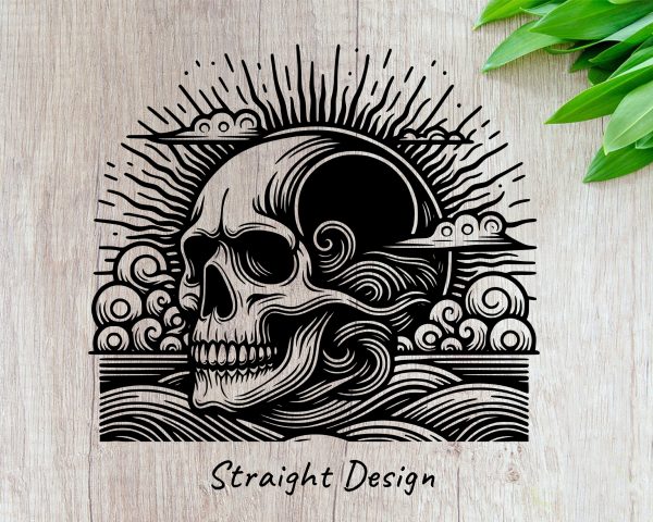 Skull with Clouds and Sun 20oz Skinny Tumbler Laser Engraving Design SVG - Image 2