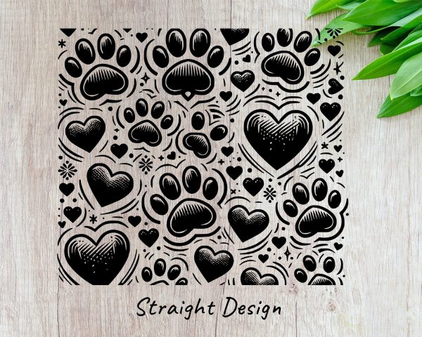 Paw Prints and Hearts Pattern for 20oz Skinny Tumbler Laser Engraving Design SVG - Image 2