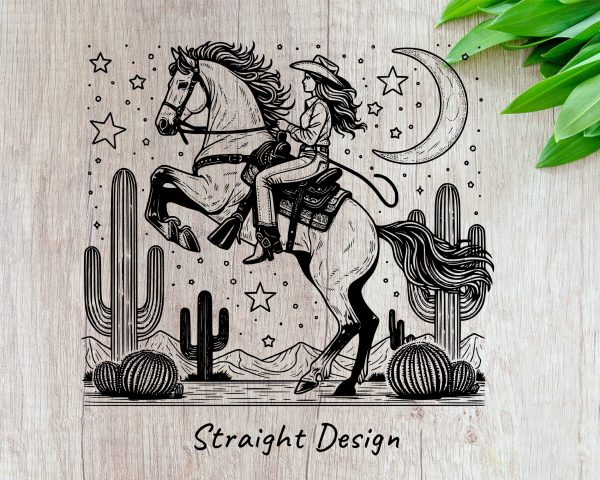 Cowboy Riding Horse Under Moon Stars Cactus 20oz Skinny Tumbler Laser Engraving Design SVG - Image 2