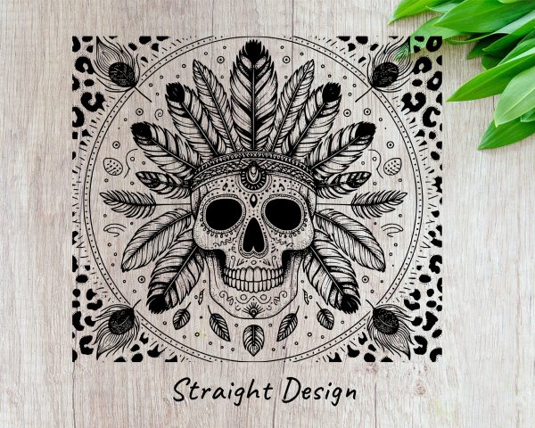 Intricate Skull and Feather Tribal 20oz Skinny Tumbler Laser Engraving Design SVG - Image 2