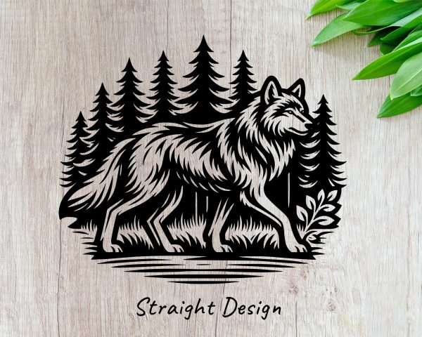 Wolf Silhouette Forest Illustration 20oz Skinny Tumbler Laser Engraved Design SVG - Image 2