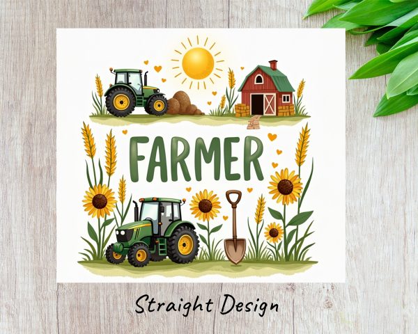 Farmer Tractor Barn Sunflower Design 20oz Skinny Sublimation Tumbler Wrap - Image 3