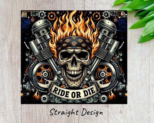 Skull Ride or Die 20oz Skinny Sublimation Tumbler Wrap - Image 3