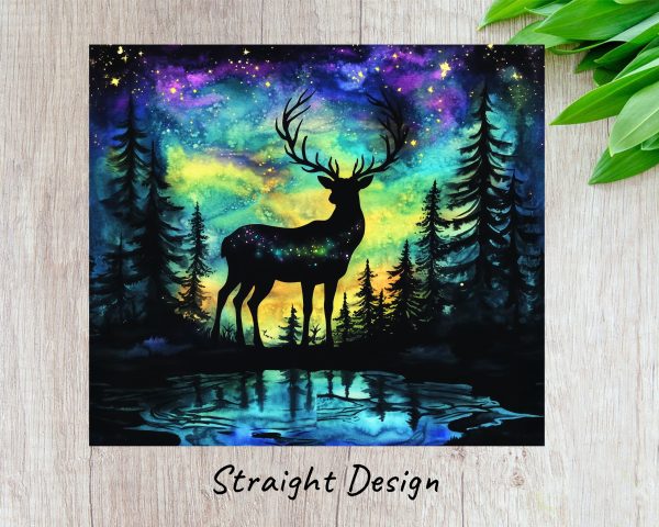 Galaxy Deer in Forest at Night 20oz Sublimation Tumbler Wrap - Image 3