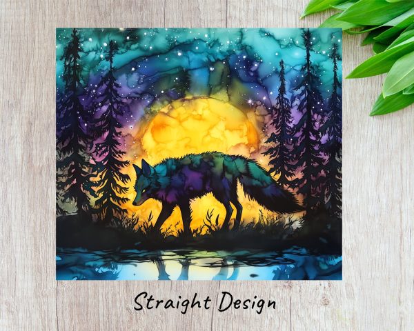 Celestial Wolf Silhouette in a Starry Night Forest 20oz Sublimation Tumbler Wrap - Image 3