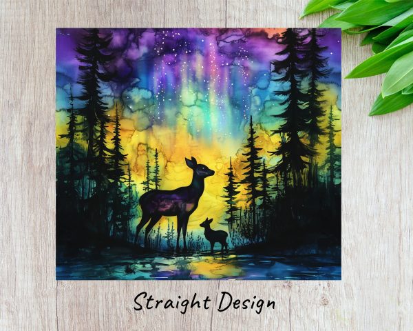 Northern Lights Forest Deer Art 20oz Sublimation Tumbler Wrap - Image 3